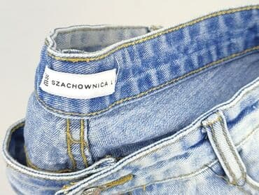 szerokie jeansy z wysokim stanem: SZACHOWNICA, Szorty damskie, L — 5