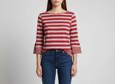 bluzki w czerwono białe paski: Women's blouse, size S — 1