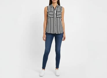 koszulka z długim rękawem w paski: Amisu, Bluzka damska, rozmiar L — 7