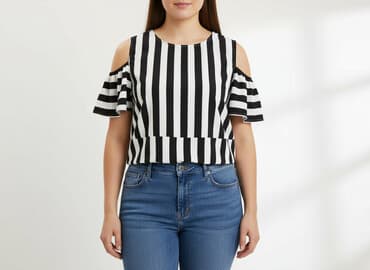 koszulka z długim rękawem w paski: Bluzka damska, rozmiar XL — 5
