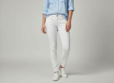 biale szerokie jeansy: F&F, Jeansy damskie, rozmiar M — 8