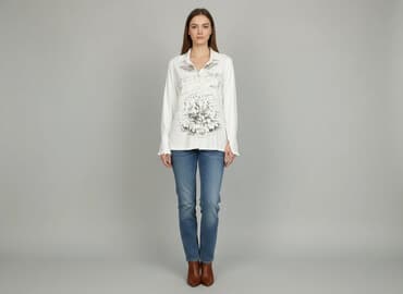 białe bluzki ze zlotym nadrukiem: Bluzka damska, rozmiar M — 7