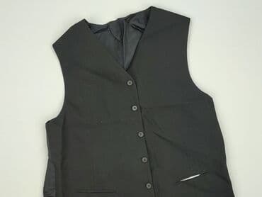 Ubrania męskie: Męska kamizelka garniturowa, czarna, w delikatny prążek. Cechy: - — 1