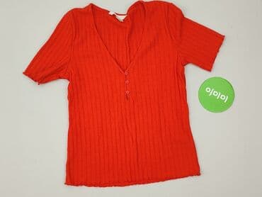 czerwona bluzki z dekoltem v: H&M, T-shirt damski, rozmiar S — 3