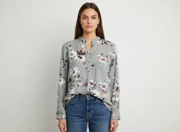 eleganckie bluzki w kwiaty: Koszula damska, rozmiar L — 5