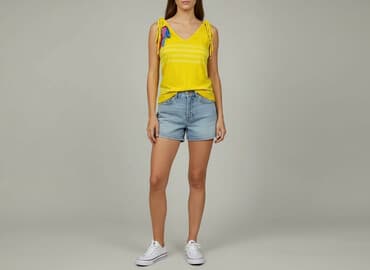 bluzka żółta w czarne paski: KISS, Top damski, rozmiar XS — 6