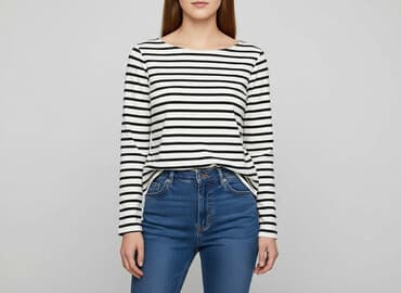 biała bluzka w granatowe paski: Жіноча блуза, розмір S на lalafo.pl — 1 biała bluzka w granatowe paski: Жіноча блуза, розмір S — 1