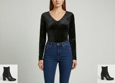 czarne t shirty damskie w serek: Top damski, rozmiar M — 6