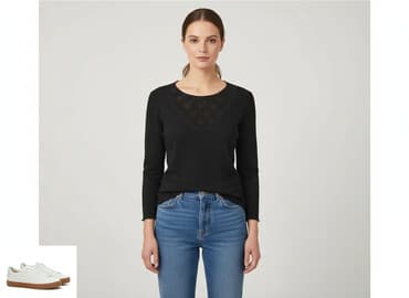 czarne t shirty w serek damskie: T-shirt damski, rozmiar L — 5