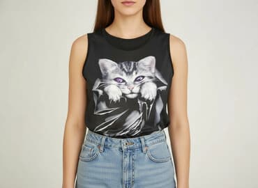 ubrania z kotami: T-shirt damski, rozmiar S — 1