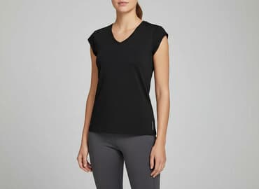 czarne t shirty w serek damskie: T-shirt damski, rozmiar S — 5