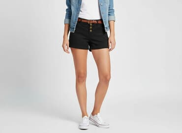 krótkie spodenki z wysokim stanem czarne: PULL&BEAR, Szorty damskie, rozmiar S — 1