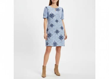 niebieska sukienka w kwiaty h m: H&M, Sukienka damska, rozmiar L — 1