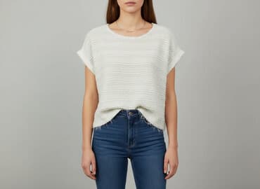 białe prążkowane bluzki: H&M, Sweter damski, rozmiar M — 1