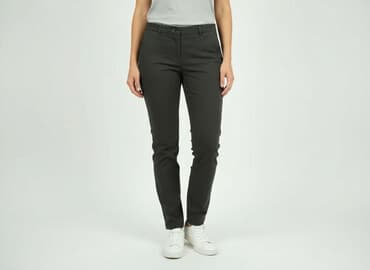 szare szerokie jeansy: Spodnie materiałowe damskie, rozmiar L — 6