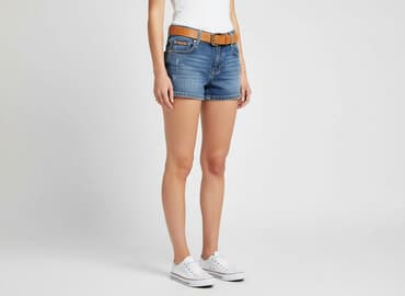 skórzane spodenki stylizacje: Denim, Szorty damskie, rozmiar S — 7