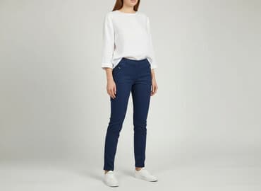 granatowe chinosy damskie: Spodnie materiałowe damskie, rozmiar S — 6