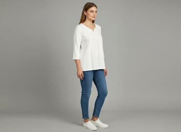 biała bluzka ze stójką damska: Bluzka damska, rozmiar M — 5