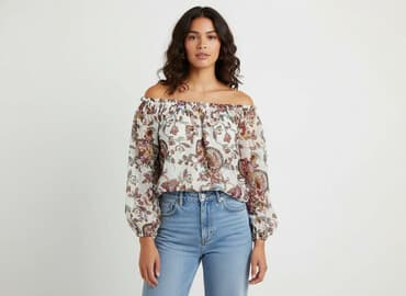 modne bluzki z bufiastymi rękawami: Bluzka damska, rozmiar M — 6