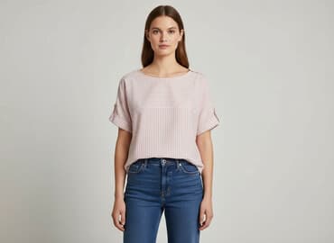 bluzki w paski krótki rękaw: Bluzka damska, rozmiar M — 1