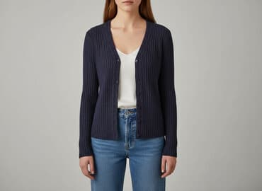 sweter z dekoltem v: Kardigan damski, rozmiar S — 5