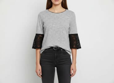 koronkowe bluzki z krótkim rekawem: Bluzka damska, rozmiar M — 5