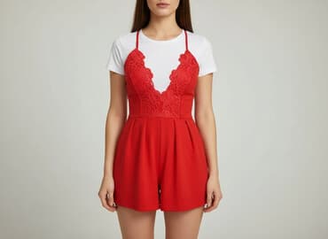 piękne czerwone sukienki na wesele: Kombinezon damski, rozmiar S — 5