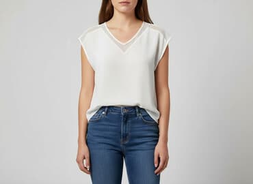 biała bluzka z dekoltem v: Women's blouse, size L — 1