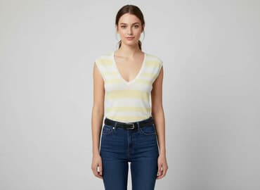 bluzka żółta w czarne paski: E-vie, Bluzka damska, rozmiar L — 8