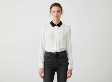 biała bluzka ze stójką damska: Bluzka damska, rozmiar L — 7