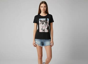 koszulka z kotem sinsay: T-shirt damski, rozmiar S — 6