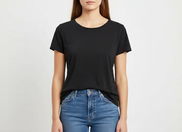 czarne t shirty w serek damskie: Primark, T-shirt damski, rozmiar L — 7