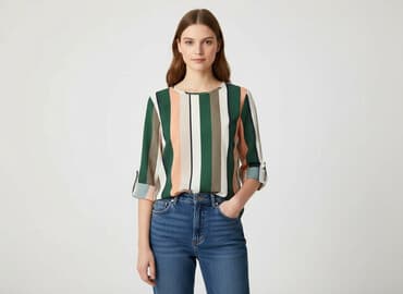 bluzki w paski rękaw 3 4: Bluzka damska, rozmiar M — 1
