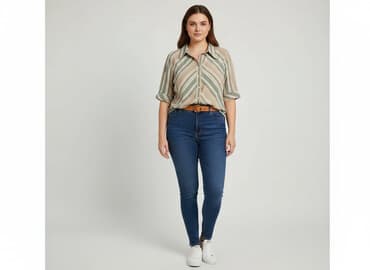 koszulka z długim rękawem w paski: Bluzka damska, rozmiar XL — 6