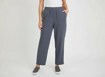 szare szerokie jeansy: Spodnie materiałowe damskie, rozmiar S — 7