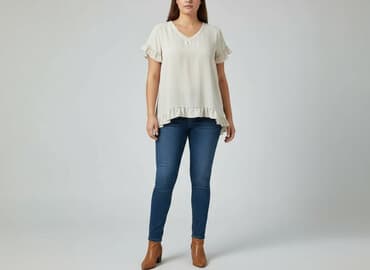 beżowa bluzka z dekoltem w serek: Women's blouse, size 2XL — 1