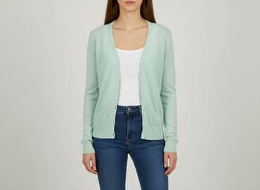 sweter z krótkim rękawem męski: Kardigan damski, rozmiar M — 6