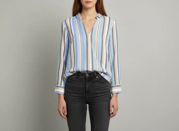 koszulka z długim rękawem w paski: Bluzka damska, rozmiar L — 7