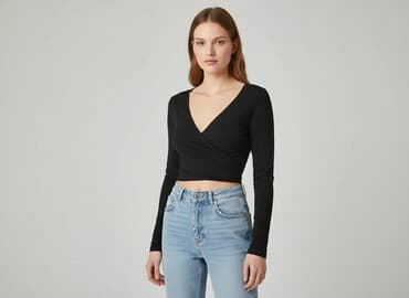 cropp bluzki z krótkim rękawem: Bershka, Top damski, rozmiar S — 6