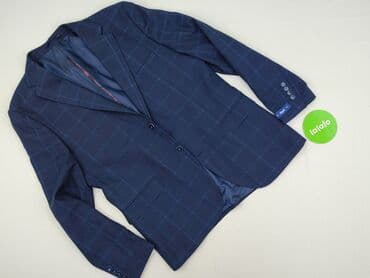 shein marynarki męskie: Męska marynarka RWX - Kolor: granatowy z delikatną kratą (okno-pane) — 2