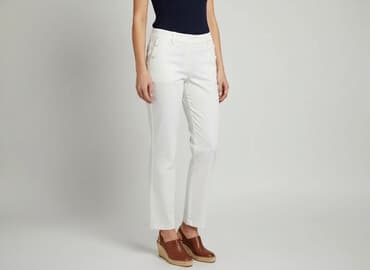 spodnie na wesele dla 60 latki: Material trousers for women, size L — 1