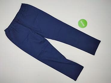 waska stopa: Granatowe damskie spodnie materiałowe z gumką w pasie - Krój: proste — 2