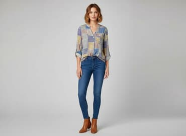 beżowe buty na koturnie ccc: CAMAIEU, Bluzka damska, S — 6