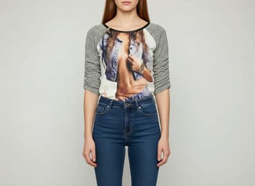 szara bluzka damska: T-shirt damski, rozmiar M — 6