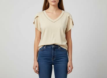 beżowe t shirty: T-shirt damski, rozmiar L — 1