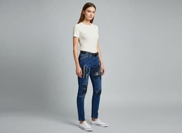 jeansy z serduszkami: Jeansy damskie, rozmiar XS — 7