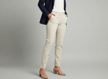 strona z używanymi ubraniami: Material trousers for women, size M — 1