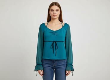 szmaragdowa bluzki damskie: Bluzka damska, rozmiar S — 5