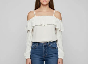 biala bluzka na jedno ramie: Bluzka damska, rozmiar S — 1