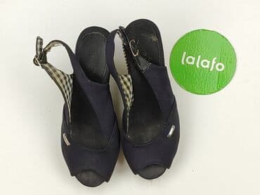 sukienka i sandały na koturnie: Sandały damskie, rozmiar 37 — 2